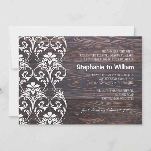 Rustic Wood Floral Wedding Invitation (Front)