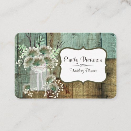 Rustic Wood  Floral Wedding Planner Business Card
