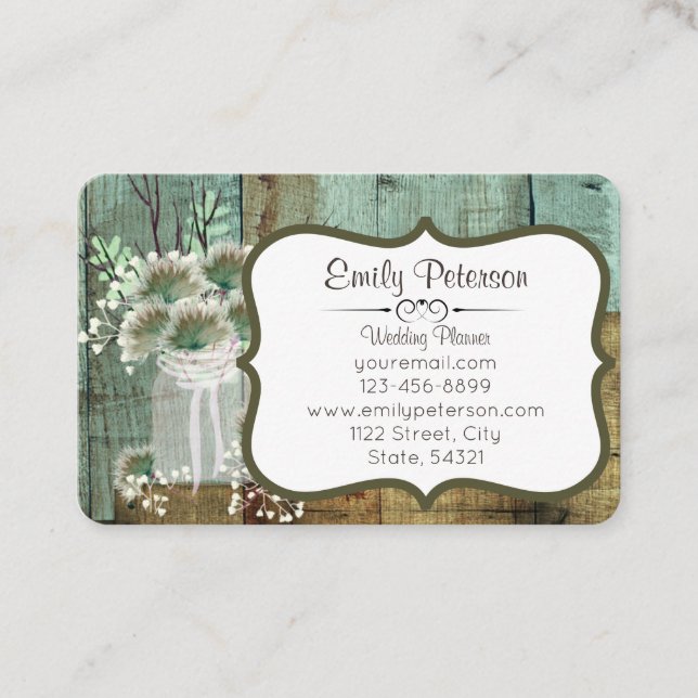Rustic Wood & Floral Wedding Planner Business Card (Front)