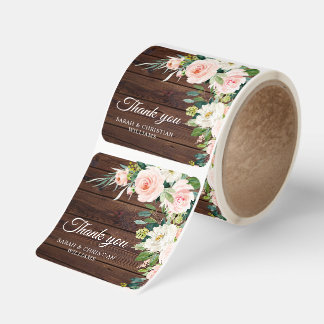 Rustic Wood Floral Wedding Thank You Stickers