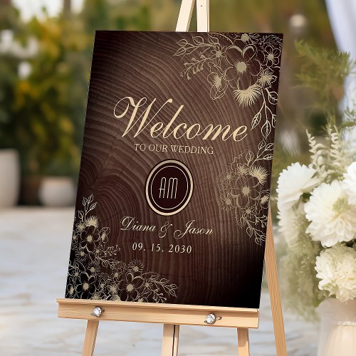 Rustic Wood Floral Wedding Welcome Poster