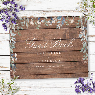 Rustic Wood Floral Wildflowers Wedding Guest Book