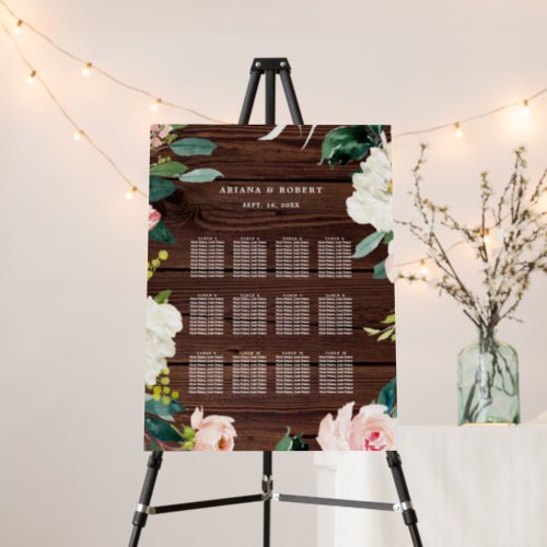 Rustic Wood Floral Wreath Wedding Seating Chart Foam Board