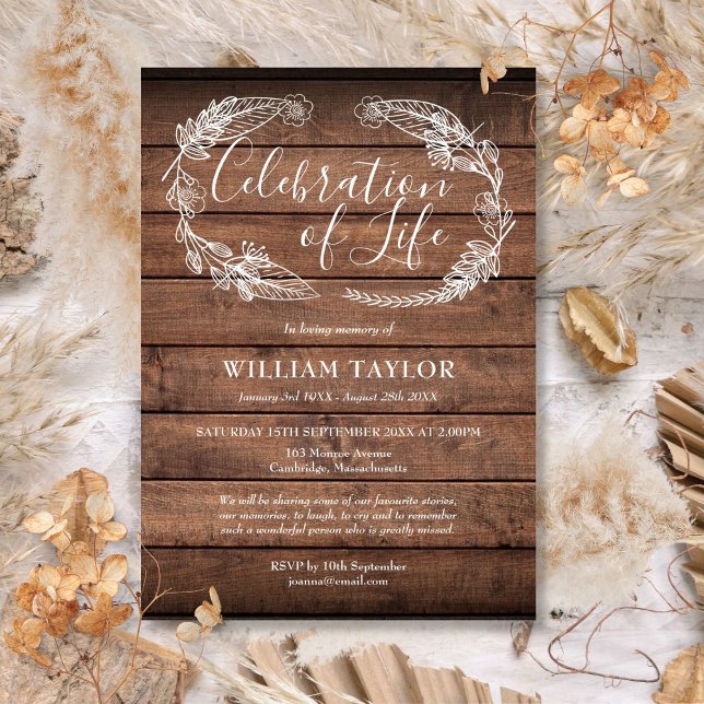 Rustic Wood Foliage Celebration of Life Funeral Invitation (Rustic Wood Foliage Celebration of Life Funeral Invitation)