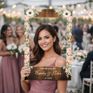 Rustic Wood Foral Wedding Photo Selfie Frame
