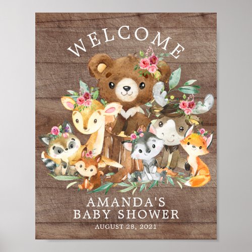 Rustic Wood Forest Animals Welcome Baby Shower Poster
