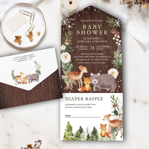 Rustic Wood Forest Animals Woodland Baby Shower All In One Invitation