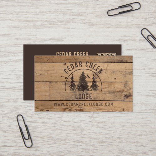 Rustic Wood Forest Property Rental QR Code Business Card