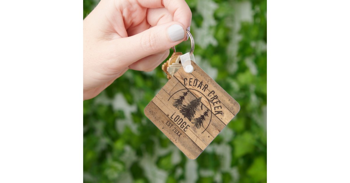 Rustic Wood Forest Trees Cabin Rental Property Keychain | Zazzle