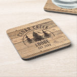 Rustic Wood Forest Trees Personalized Beverage Coaster<br><div class="desc">Rustic wood plank and scenic forest trees design personalized with your custom text. Ideal for a family cabin,  lake house,  rustic lodge or nature retreat and vacation home rental property. Contact the designer via Zazzle Chat or makeitaboutyoustore@gmail.com if you'd like a design modified or on another product.</div>