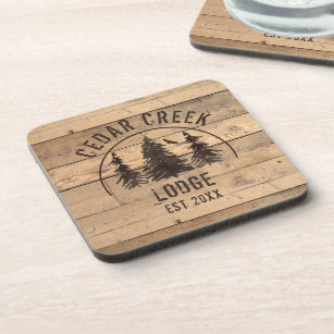 Rustic Wood Forest Trees Personalized Beverage Coaster