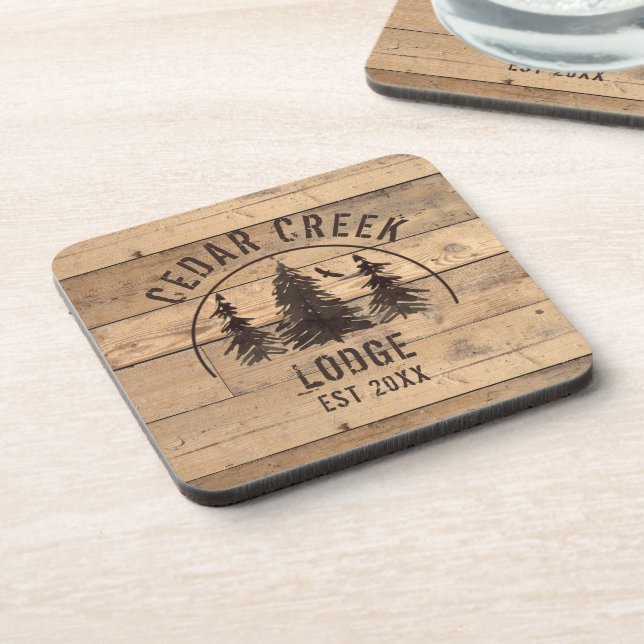 Rustic Wood Forest Trees Personalized Beverage Coaster (Left Side)