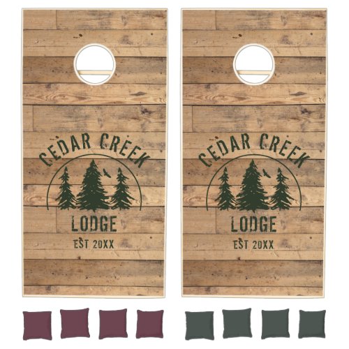 Rustic Wood Forest Trees Personalized Custom Color Cornhole Set