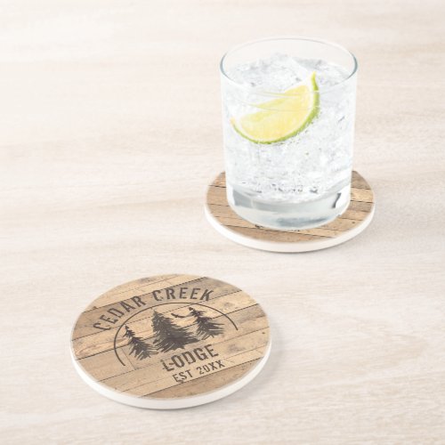 Rustic Wood Forest Trees Personalized Sandstone Coaster