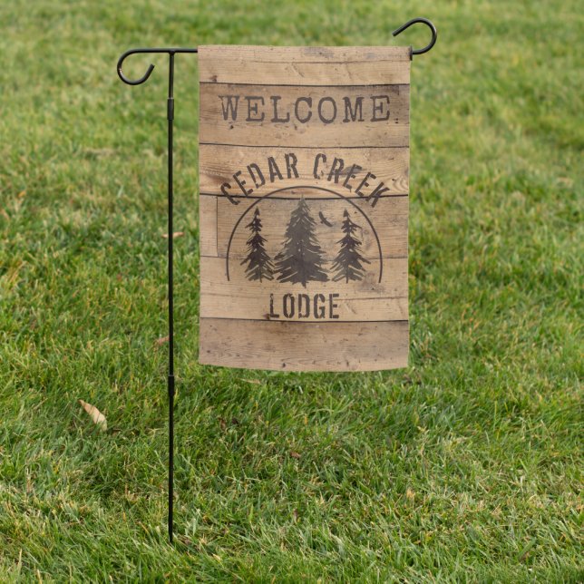 Rustic Wood Forest Trees Personalized Welcome Garden Flag (In SItu)