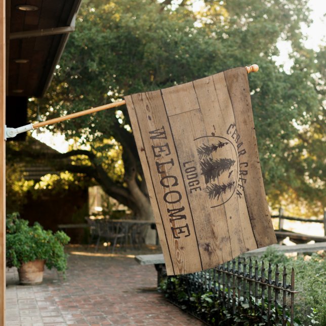 Rustic Wood Forest Trees Personalized Welcome House Flag (In SItu)