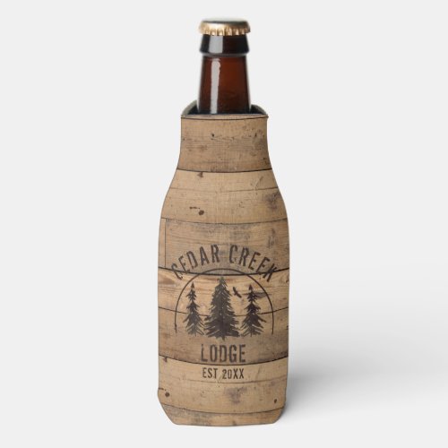 Rustic Wood Forest Trees Property Name Bottle Cooler