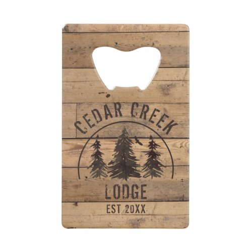 Rustic Wood Forest Trees Property Name Credit Card Bottle Opener