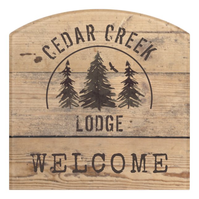 Rustic Wood Forest Trees Welcome Personalized Door Sign (Contour Front)