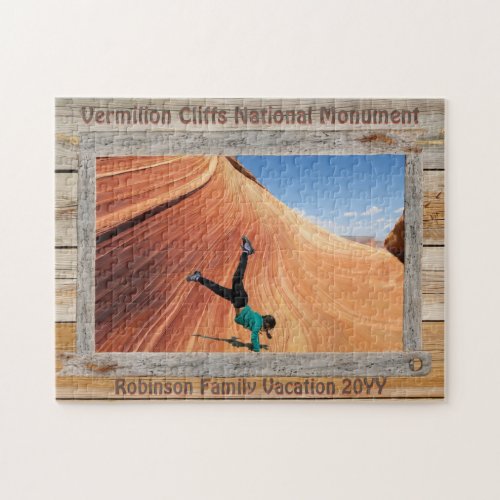 Rustic Wood Frame National Monument Custom Photo  Jigsaw Puzzle