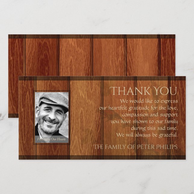 Rustic Wood Frame Sympathy Thank You Photo Card (Front/Back)