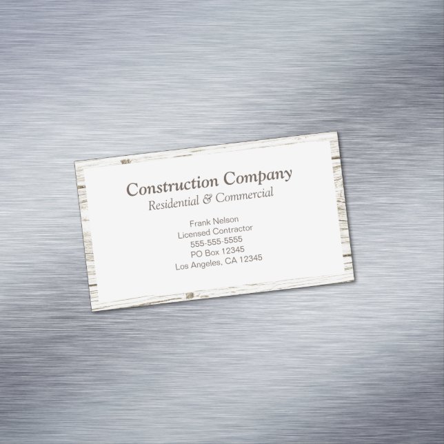 Rustic Wood Frame White Minimalist Business Card Magnet (In Situ)