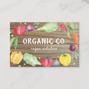 Rustic Wood Fresh Watercolor Organic  Vegetables Business Card