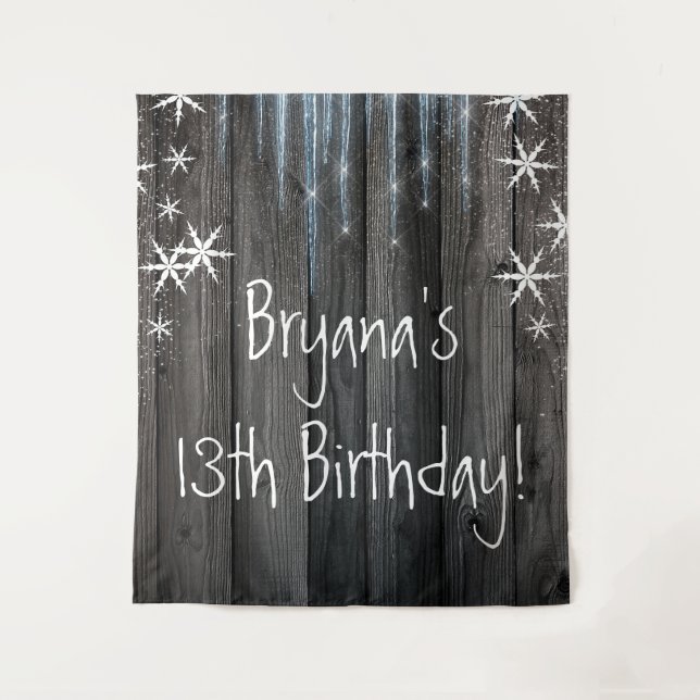Rustic Wood Frozen Ice Winter Snowflakes Backdrop (Front)