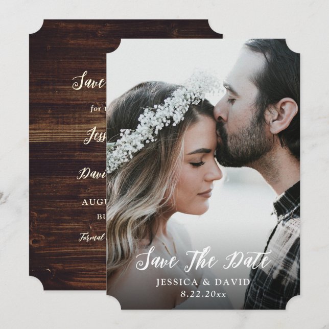Rustic Wood Full-Bleed Photo Wedding Save The Date (Front/Back)
