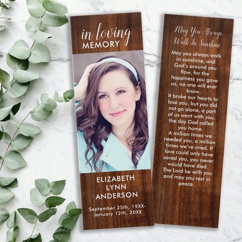 Rustic Wood Funeral Bookmark Memorial Prayer Card