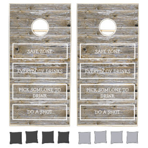 Rustic Wood Funny Drinking Rules Cornhole Set