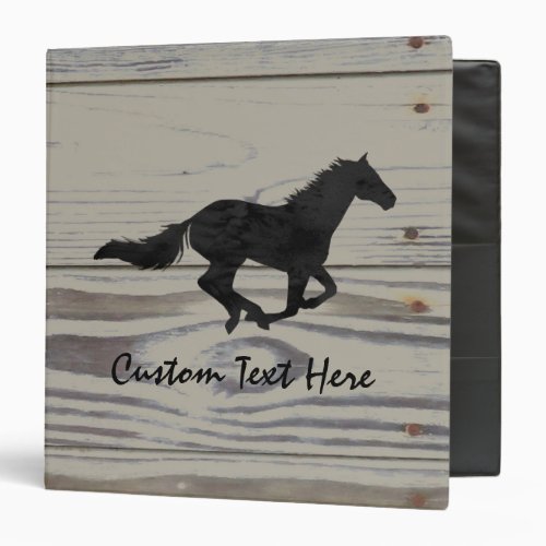 Rustic Wood Galloping Horse Watercolor Silhouette 3 Ring Binder