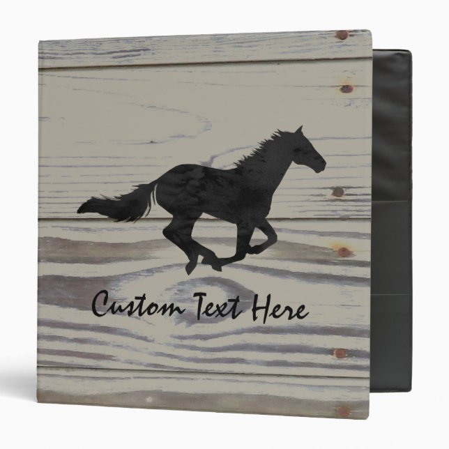 Rustic Wood Galloping Horse Watercolor Silhouette 3 Ring Binder (Front/Inside)