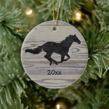 Rustic Wood Galloping Horse Watercolor Silhouette Ceramic Ornament by PandaCatGallery at Zazzle