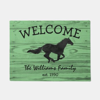 Rustic Wood Galloping Horse Watercolor Silhouette Doormat by PandaCatGallery at Zazzle