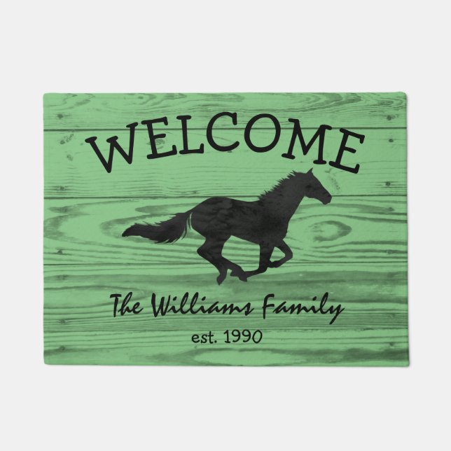 Rustic Wood Galloping Horse Watercolor Silhouette Doormat (Front)