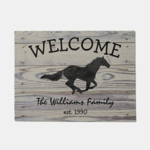 Rustic Wood Galloping Horse Watercolor Silhouette Doormat