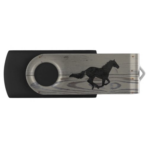 Rustic Wood Galloping Horse Watercolor Silhouette Flash Drive