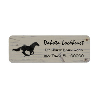 Rustic Wood Galloping Horse Watercolor Silhouette Label