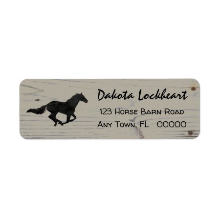Rustic Wood Galloping Horse Watercolor Silhouette Label
