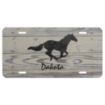 Rustic Wood Galloping Horse Watercolor Silhouette License Plate
