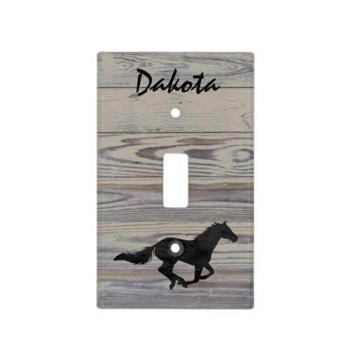 Rustic Wood Galloping Horse Watercolor Silhouette Light Switch Cover