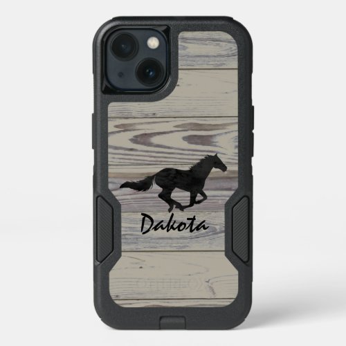 Rustic Wood Galloping Horse Watercolor Silhouette iPhone 13 Case