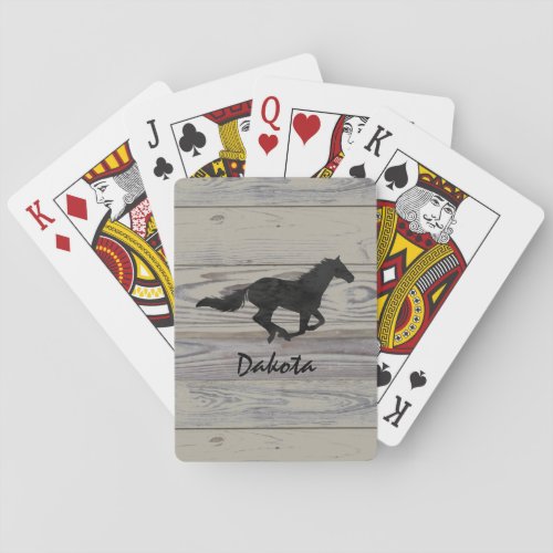 Rustic Wood Galloping Horse Watercolor Silhouette Poker Cards