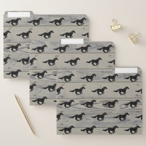 Rustic Wood Galloping Horse Watercolor Silhouettes File Folder