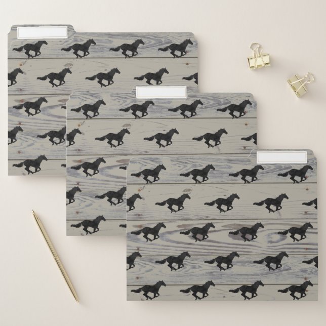 Rustic Wood Galloping Horse Watercolor Silhouettes File Folder (Set)