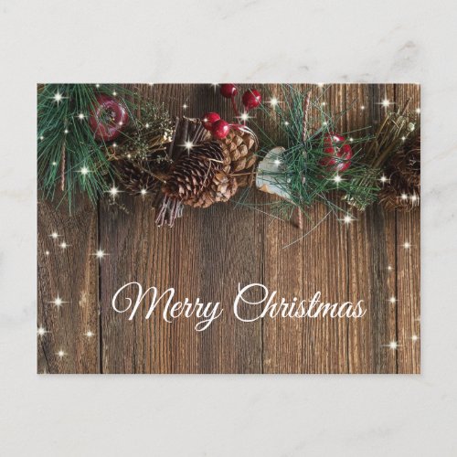 Rustic Wood Garland Cinnamon Christmas Greeting  Postcard