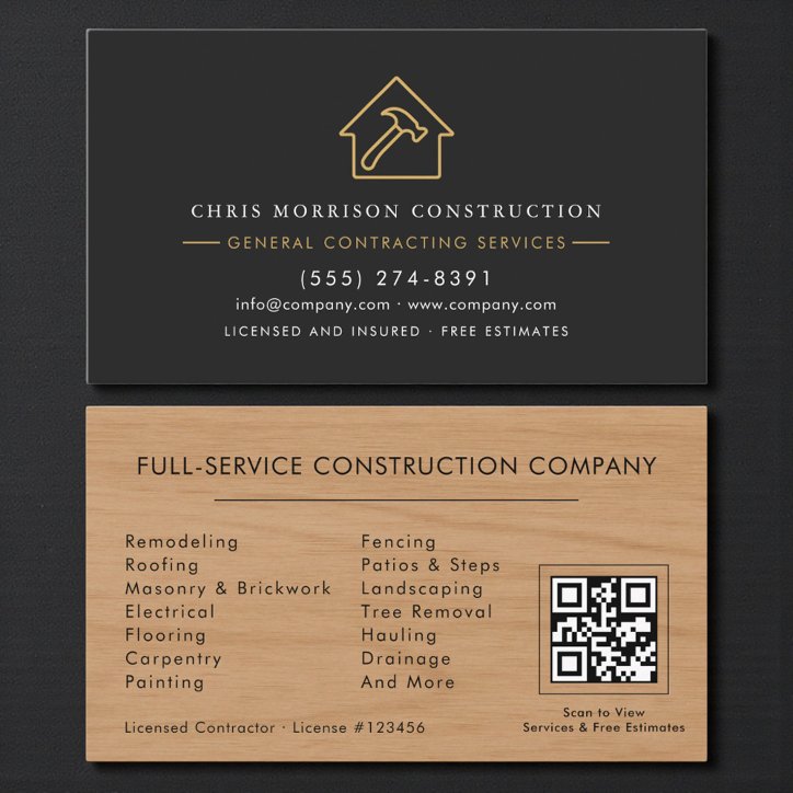 Rustic Wood General Contractor QR Code Business Card