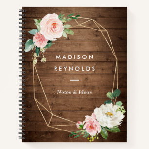 Rustic Wood Geometric Blush Floral Personal Notes Notebook