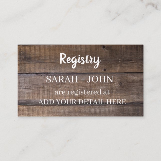Rustic Wood Gift Registry Enclosure Card (Front)